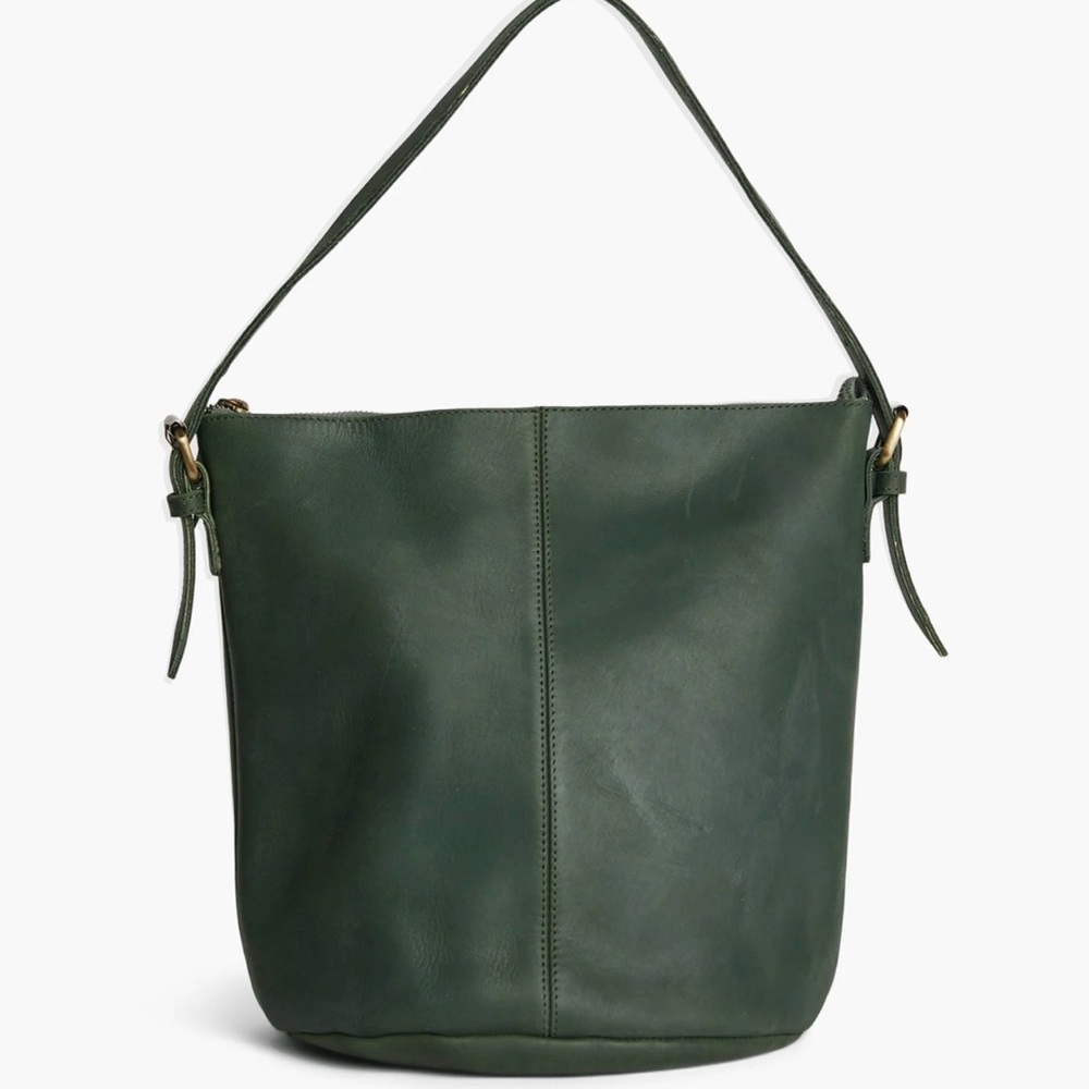 Able Eden Spruce Green Leather Bucket Bag Local and Global - Picture 2 of 9